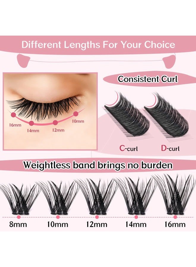 PRO LASHBEAUTY رموش مجمعة، 72 قطعة رموش فردية، مجاميع رموش لتطبيقها بنفسك، شريط رفيع للغاية قابل لإعادة الاستخدام ناعم ومريح (رومانسي-D-8-16mix) - Image 3