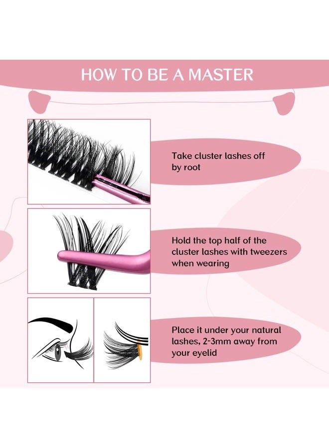 PRO LASHBEAUTY رموش مجمعة، 72 قطعة رموش فردية، مجاميع رموش لتطبيقها بنفسك، شريط رفيع للغاية قابل لإعادة الاستخدام ناعم ومريح (رومانسي-D-8-16mix) - Image 5