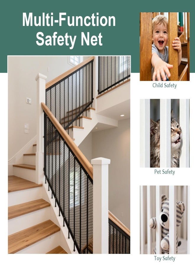 BEBONO Banister Guard Safety Net 15 x 3 ft, Child and Pet Protection for Balcony and Stair, Black - Image 3