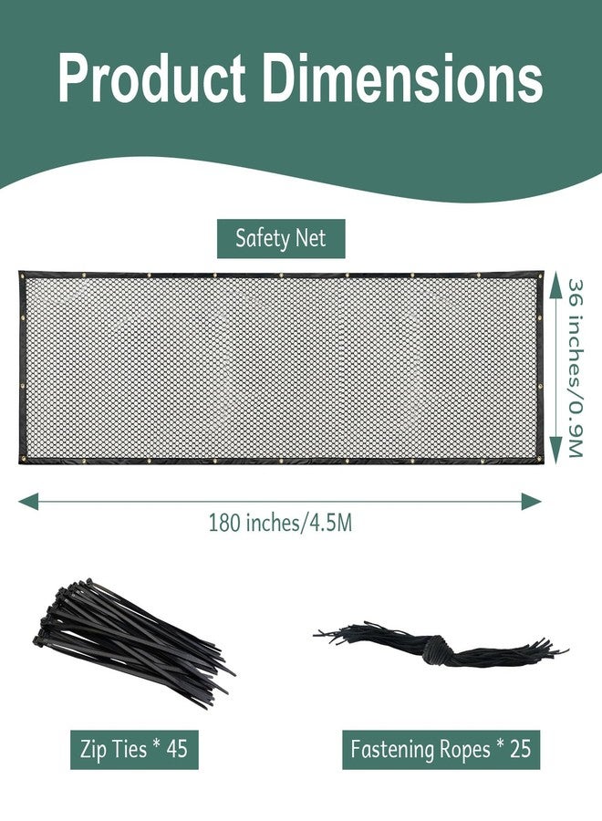 BEBONO Banister Guard Safety Net 15 x 3 ft, Child and Pet Protection for Balcony and Stair, Black - Image 2
