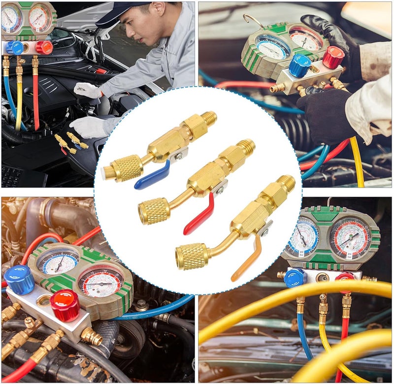 Ciieeo 3pcs Compact Copper Angled Ball Valves for Automotive Ac Shut-off, Hvac Maintenance Valves with Flare Connection - Image 4
