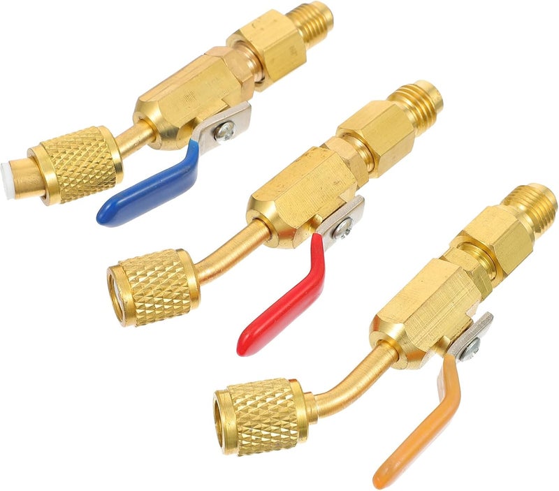 Ciieeo 3pcs Compact Copper Angled Ball Valves for Automotive Ac Shut-off, Hvac Maintenance Valves with Flare Connection - Image 1