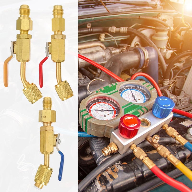 Ciieeo 3pcs Compact Copper Angled Ball Valves for Automotive Ac Shut-off, Hvac Maintenance Valves with Flare Connection - Image 5