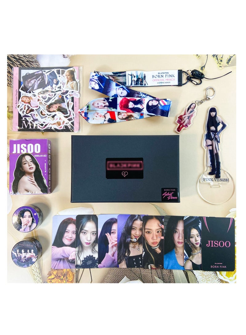 Generic Blackpink Born Pink Jisoo Single Album Big Gift Box With 55-Pcs Lomo Cards,93-Pcs Stickers,Photo Card*8,Hand Account Tape*2,Acrylic Stand,Keychain,Lanyard - Image 2