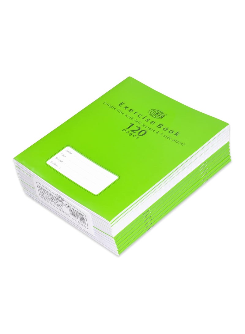 FIS Exercise Book Pack Of 12 120 Pages Single Line 1 Side- Plain With Margin FSEBPSL120N - Image 1