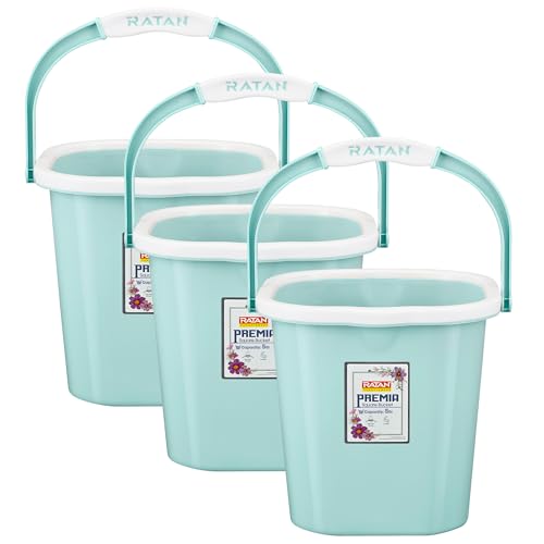 RATAN PLASTICWARE Premia Bucket (5L X 3) - Mint|Light Weight and Easy to Carry|PerfecBathroom Bucket | Water Storage | Perfect for Mopping | Double Moulded | 5 LTR - Image 1