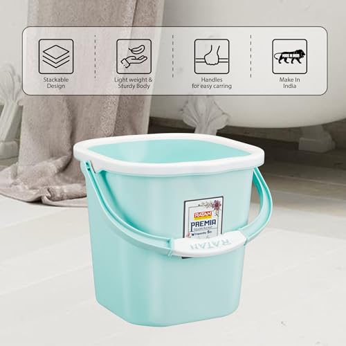 RATAN PLASTICWARE Premia Bucket (5L X 3) - Mint|Light Weight and Easy to Carry|PerfecBathroom Bucket | Water Storage | Perfect for Mopping | Double Moulded | 5 LTR - Image 3