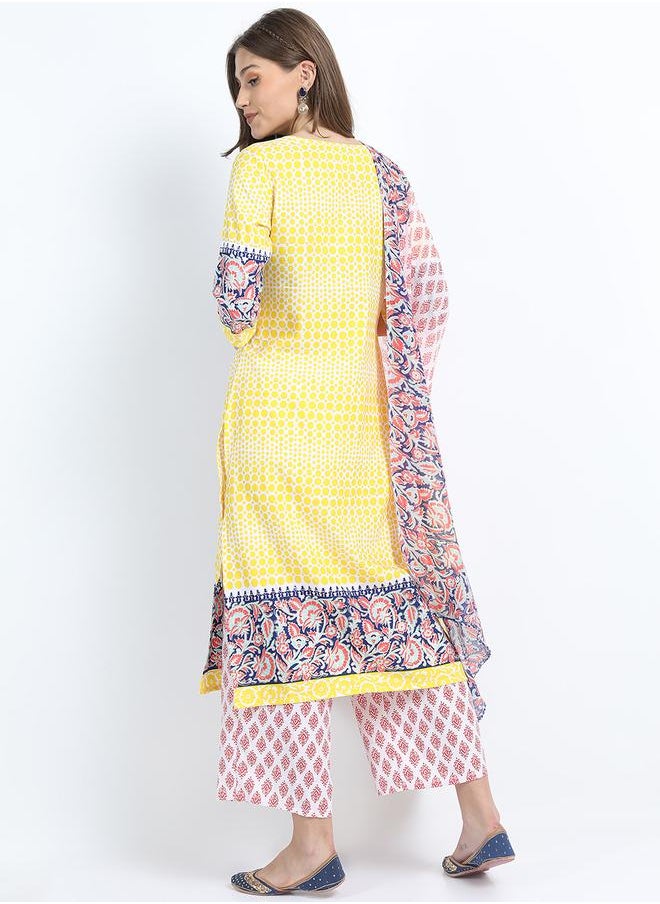 Vishudh - Women Yellow Printed Kurta Set with Dupatta by Styli - Image 1