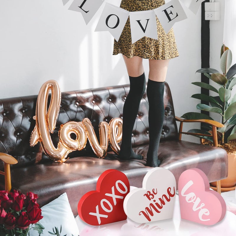 NEWLIGHTURE Valentine's Day Decorations  Wood Heart Shaped Sign  Freestanding Table Decor for Tiered Trays  Romantic Wooden Home D?cor for Valentine's Day and Weddings - Image 5