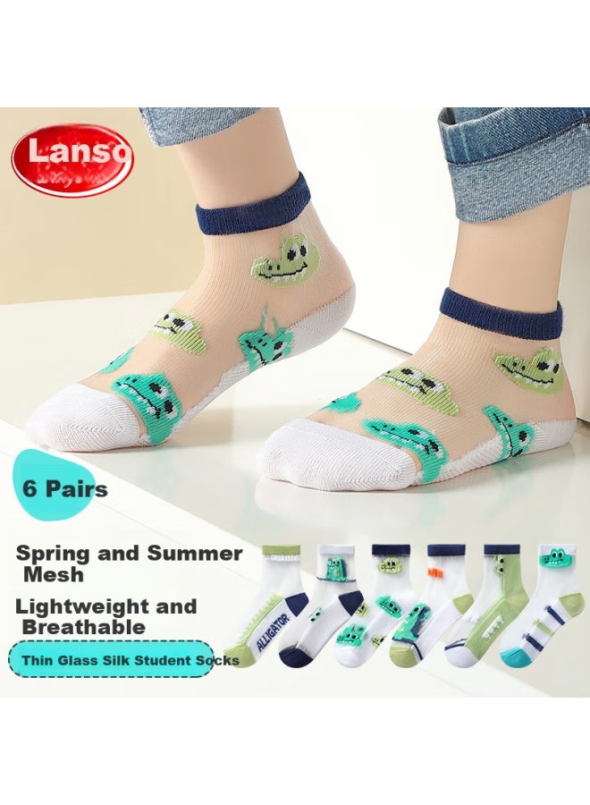 LANG SHA Lanshao Children's Socks Boys Summer Ultra-thin Breathable Crystal Socks Boys Middle And Large Children Glass Silk Ice Silk Mesh Short Socks - Image 1