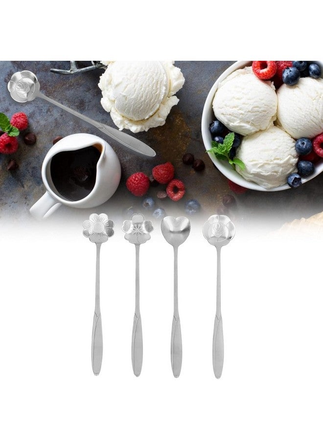 Home-Cloud HomeCloud Golden Spoon Set/Coffee Spoon/Dessert Spoons/Cutlery Kitchen Tableware/Stainless Steel Gold Different Shape Coffee Spoons, Set of 4 Pcs,24 Centimeter (Silver) - Image 5
