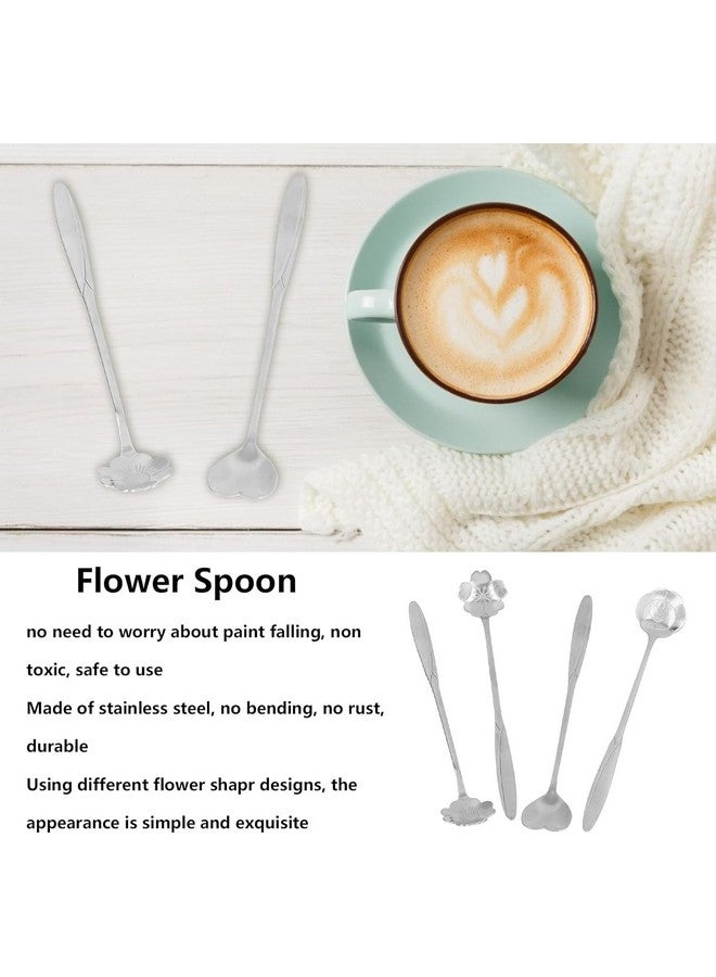 Home-Cloud HomeCloud Golden Spoon Set/Coffee Spoon/Dessert Spoons/Cutlery Kitchen Tableware/Stainless Steel Gold Different Shape Coffee Spoons, Set of 4 Pcs,24 Centimeter (Silver) - Image 3