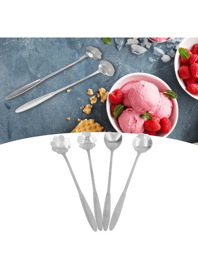 Home-Cloud HomeCloud Golden Spoon Set/Coffee Spoon/Dessert Spoons/Cutlery Kitchen Tableware/Stainless Steel Gold Different Shape Coffee Spoons, Set of 4 Pcs,24 Centimeter (Silver) - Image 4