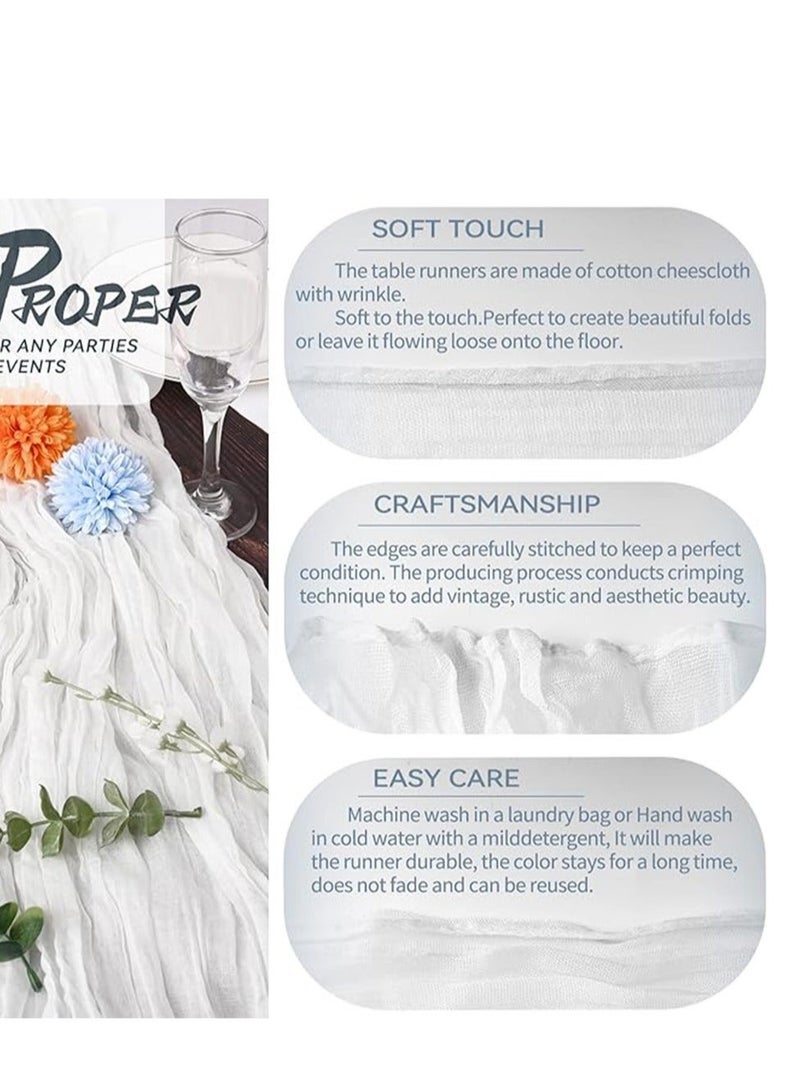 Captaintech Cheesecloth Table Runner, 10Ft x 35" Rustic Gauze Boho Wedding Table Runner Decoration, Vintage Table Centerpieces, Table Cloth, for Wedding Reception Bridal Shower Birthday (1 Pack White) - Image 5
