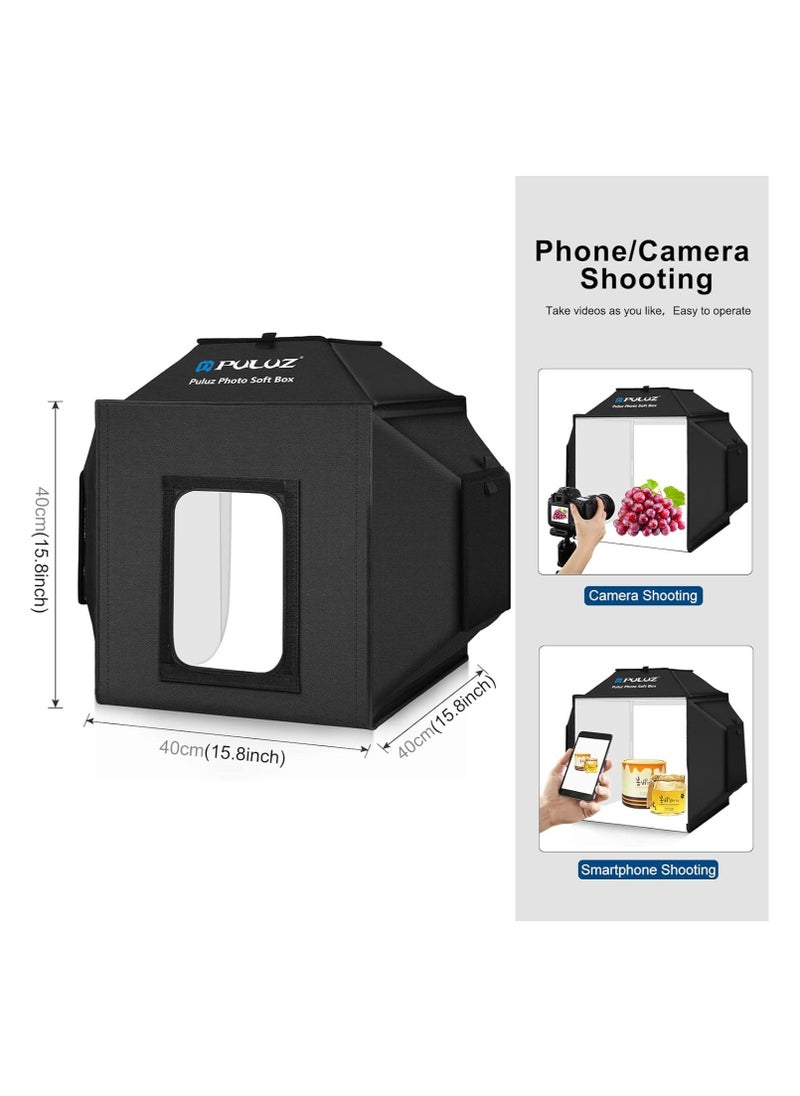 PULUZ - PULUZ Upgraded Photo Studio Soft Light Box Photography 40x40cm 16"x16" Professional product Shooting Tent with 480 LED Light Beads and 4 Colors PVC Backdrops - Image 1