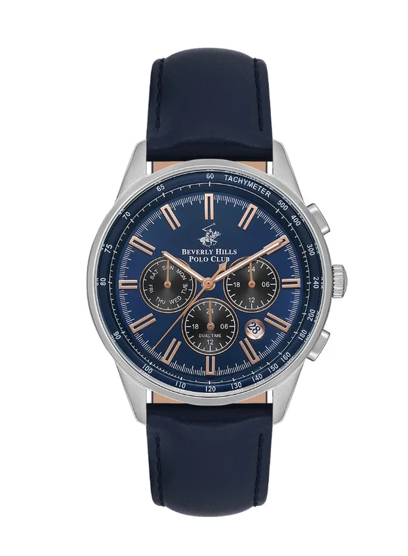 بيفرلي هيلز بولو كلوب Beverly Hills Polo Club BP3550X.399 Men Multi Function Display Watch & Leather Strap Dark Blue