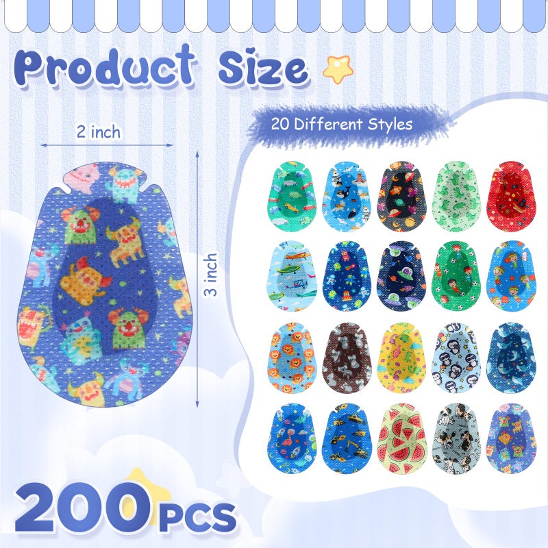 Copkim 200 Pcs Adhesive Eye Patches for Kids Boys 20 Styles Breathable Boy Eye Patch Bulk Light Blocking Cotton Adhesive Bandages for Toddler Boys, 3 x 2 Inch - Image 2