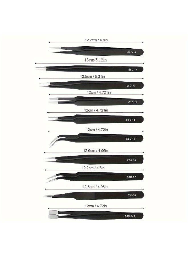 FLOVAZO Precision Stainless Steel Tweezers Set - Anti-Static 9-Piece Kit for Electronics, Jewelry Making, Handicrafts, Soldering & Daily Precision Work - Image 2