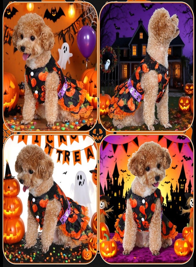 تونج كلاود فستان هالوين للكلاب من تونغ كلاود، زي تنكري لطيف على شكل يقطينة للكلاب الصغيرة، فستان جرو بدون أكمام مكشكش للقطط، ملابس تنكرية للحيوانات الأليفة، زي تشيهواهوا ويوركشاير للعطلات (مقاس متوسط) - Image 3