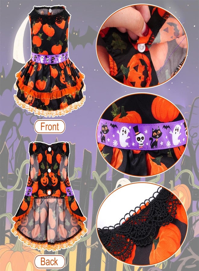 تونج كلاود فستان هالوين للكلاب من تونغ كلاود، زي تنكري لطيف على شكل يقطينة للكلاب الصغيرة، فستان جرو بدون أكمام مكشكش للقطط، ملابس تنكرية للحيوانات الأليفة، زي تشيهواهوا ويوركشاير للعطلات (مقاس متوسط) - Image 2