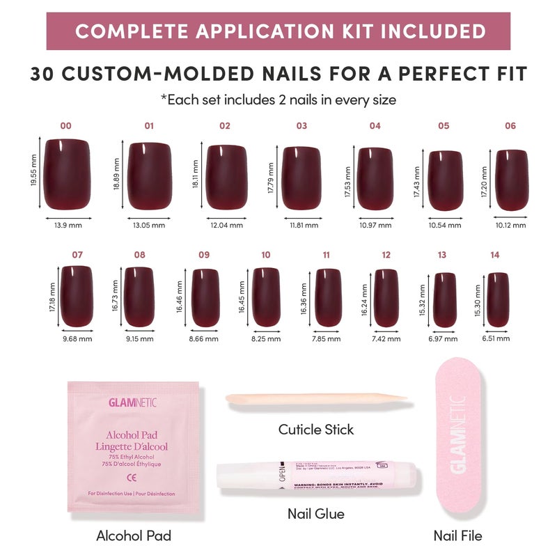 Glamnetic Press On Nails - Cherry Mocha | Dark Red Medium Square Fake Nails with a Glossy Finish, Salon Quality Halloween Nails | 15 Sizes - 30 Nail Kit with Glue - Image 4