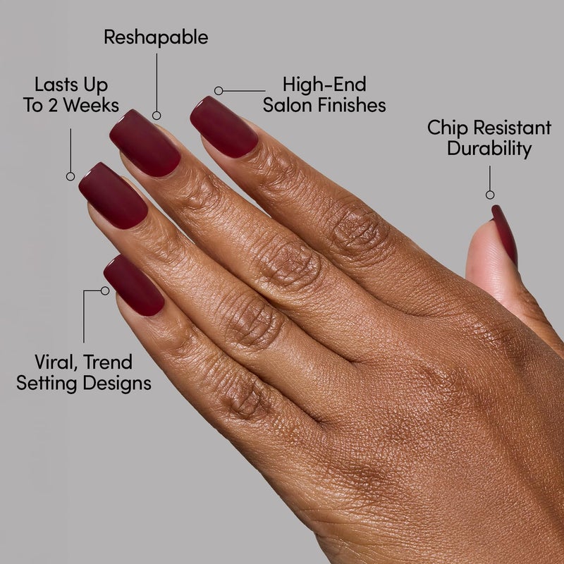 Glamnetic Press On Nails - Cherry Mocha | Dark Red Medium Square Fake Nails with a Glossy Finish, Salon Quality Halloween Nails | 15 Sizes - 30 Nail Kit with Glue - Image 3
