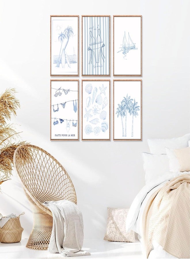 MHYIDUT 6Pcs Bikini Coastal Granddaughter Canvas Wall Art Blue Shell boat Poster Prints Paintings Preppy College Style Wall Decor Pictures for Teenage Girls living room Dormitor Bedroo Decoration Unframed - Image 5