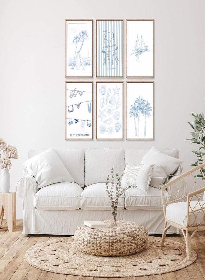 MHYIDUT 6Pcs Bikini Coastal Granddaughter Canvas Wall Art Blue Shell boat Poster Prints Paintings Preppy College Style Wall Decor Pictures for Teenage Girls living room Dormitor Bedroo Decoration Unframed - Image 2