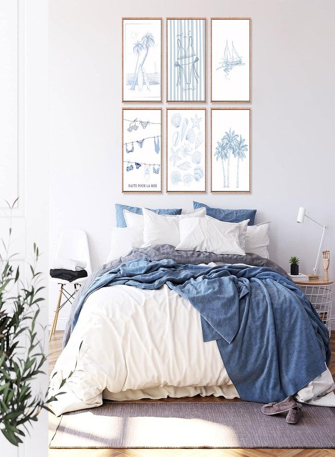 MHYIDUT 6Pcs Bikini Coastal Granddaughter Canvas Wall Art Blue Shell boat Poster Prints Paintings Preppy College Style Wall Decor Pictures for Teenage Girls living room Dormitor Bedroo Decoration Unframed - Image 3