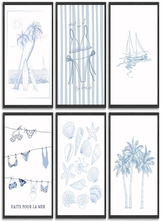 MHYIDUT 6Pcs Bikini Coastal Granddaughter Canvas Wall Art Blue Shell boat Poster Prints Paintings Preppy College Style Wall Decor Pictures for Teenage Girls living room Dormitor Bedroo Decoration Unframed - Image 1