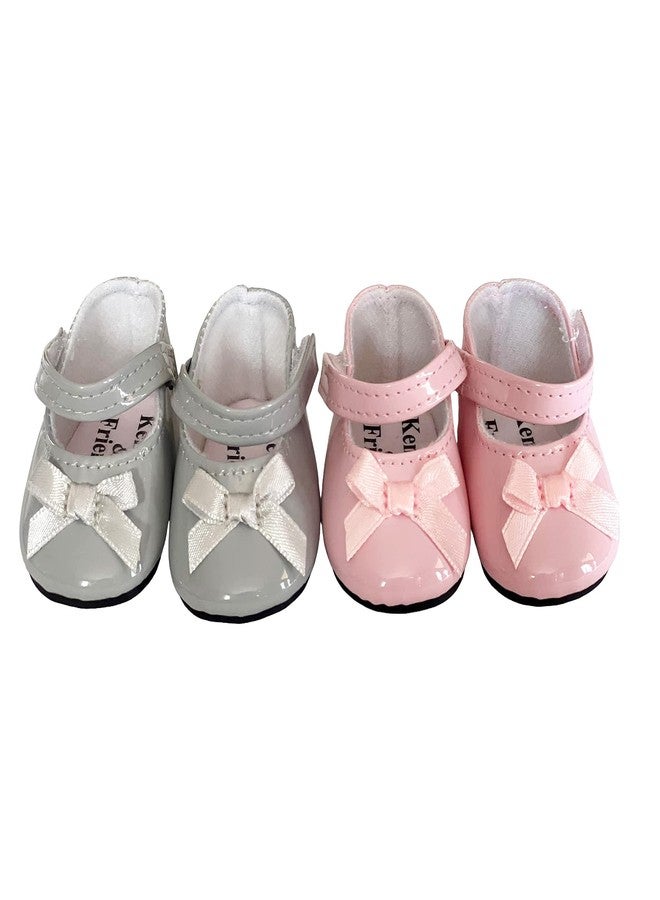 MBD 18 Inch Doll Shoes- Pink and Grey Bow Mary Janes- Fits 18 Inch Fashion Girl Dolls - Image 2