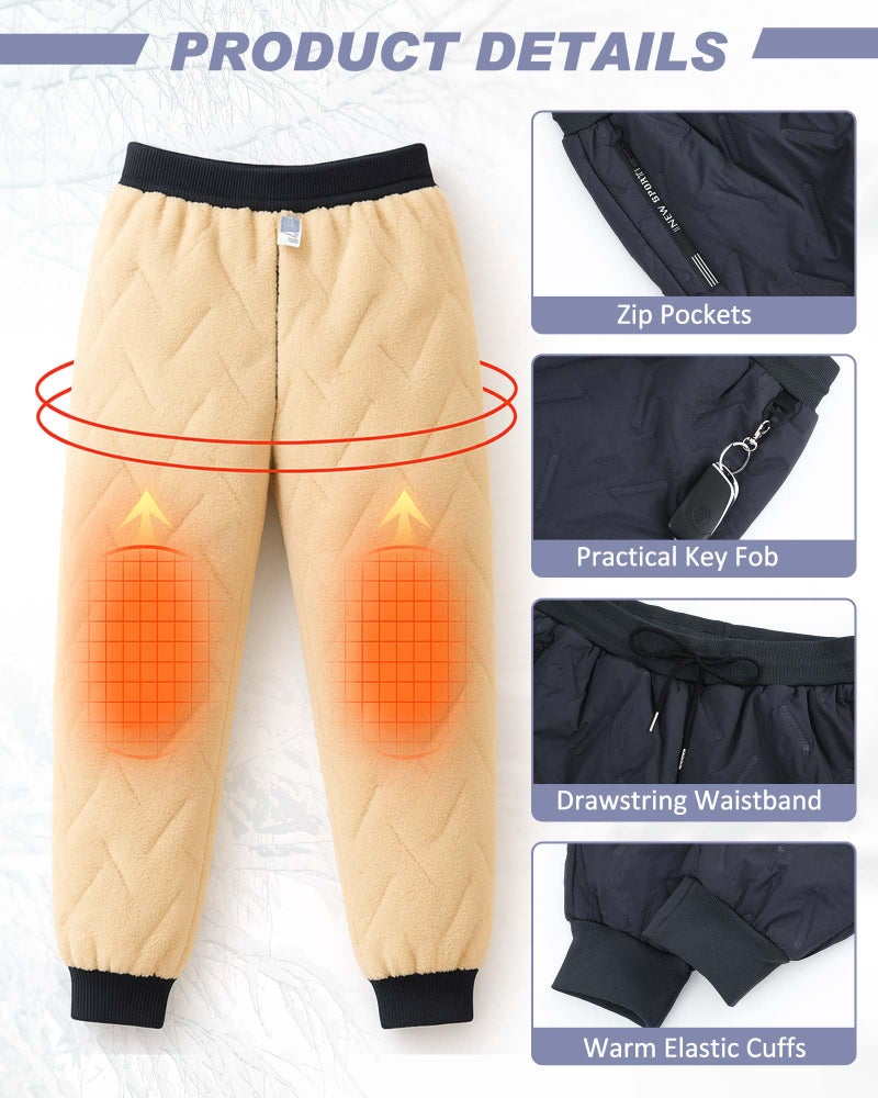 Chicingyou 2 Pcs Fleece Lined Pants Men Sherpa Lined Sweatpants Windproof Track Joggers Snow Winter Thermal Pants with Zipper(Cuffed,Black and Grey,S) - Image 3