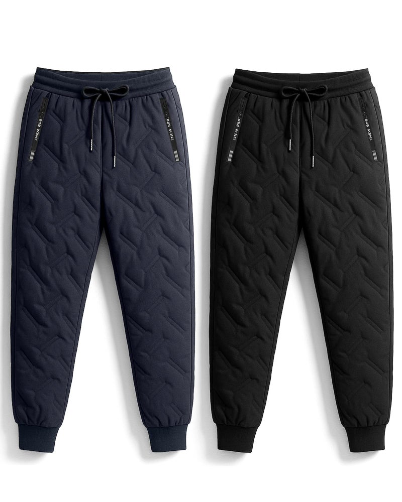 Chicingyou 2 Pcs Fleece Lined Pants Men Sherpa Lined Sweatpants Windproof Track Joggers Snow Winter Thermal Pants with Zipper(Cuffed,Black and Grey,S) - Image 1