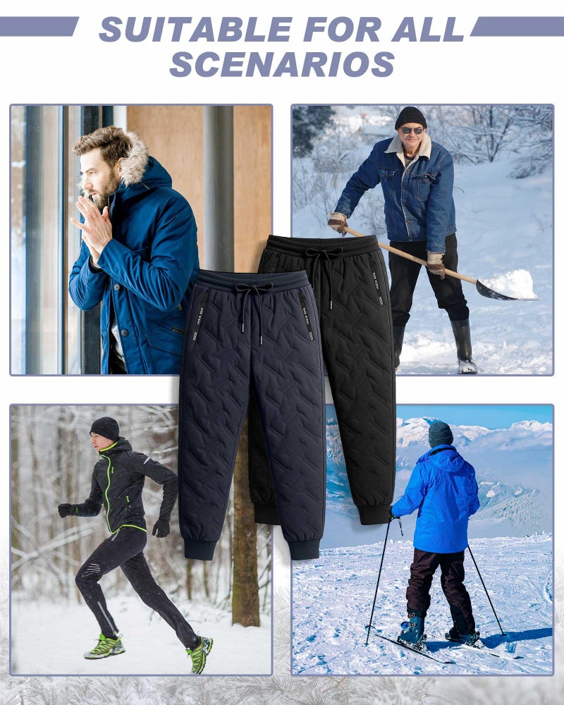 Chicingyou 2 Pcs Fleece Lined Pants Men Sherpa Lined Sweatpants Windproof Track Joggers Snow Winter Thermal Pants with Zipper(Cuffed,Black and Grey,S) - Image 5