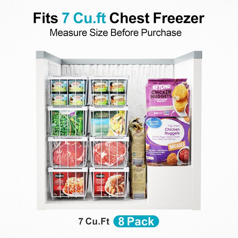 iSPECLE Deep Freezer Organizer Bins - 4 Pack Small Stackable Freezer Baskets for 7 Cu.ft Chest Freezer, Easy Access Food No More Digging, Sturdy Metal Metal Wire Basket Not Scratch Bottom, White - Image 2