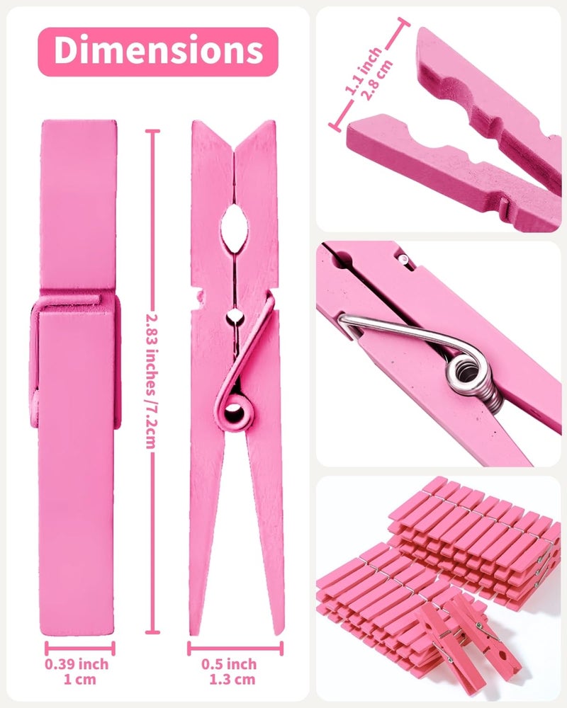 SF SOONEAT Pink Clothes Pins for Baby Shower 2.9" 50 Pack (Colored Clothespins Cheer Pin for Backpacks Decorations Team Games Decorative Crafts Pegs Photos Pictures Decoration Clip Clothing Hanging Closepins) - Image 4