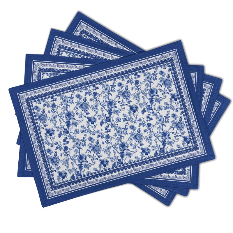 Imiss Blue Floral Branches Placemats Set of 4 ï¼Œ12 x 18 Inch Chinoiserie Table Mats Washable Heat Resistant Linen Fabric Rectangle Place Mat for Indoor Outdoor Kitchen Dining Home Decor - Image 2