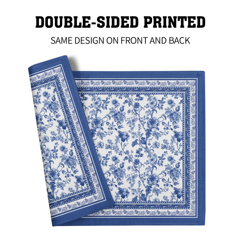 Imiss Blue Floral Branches Placemats Set of 4 ï¼Œ12 x 18 Inch Chinoiserie Table Mats Washable Heat Resistant Linen Fabric Rectangle Place Mat for Indoor Outdoor Kitchen Dining Home Decor - Image 5