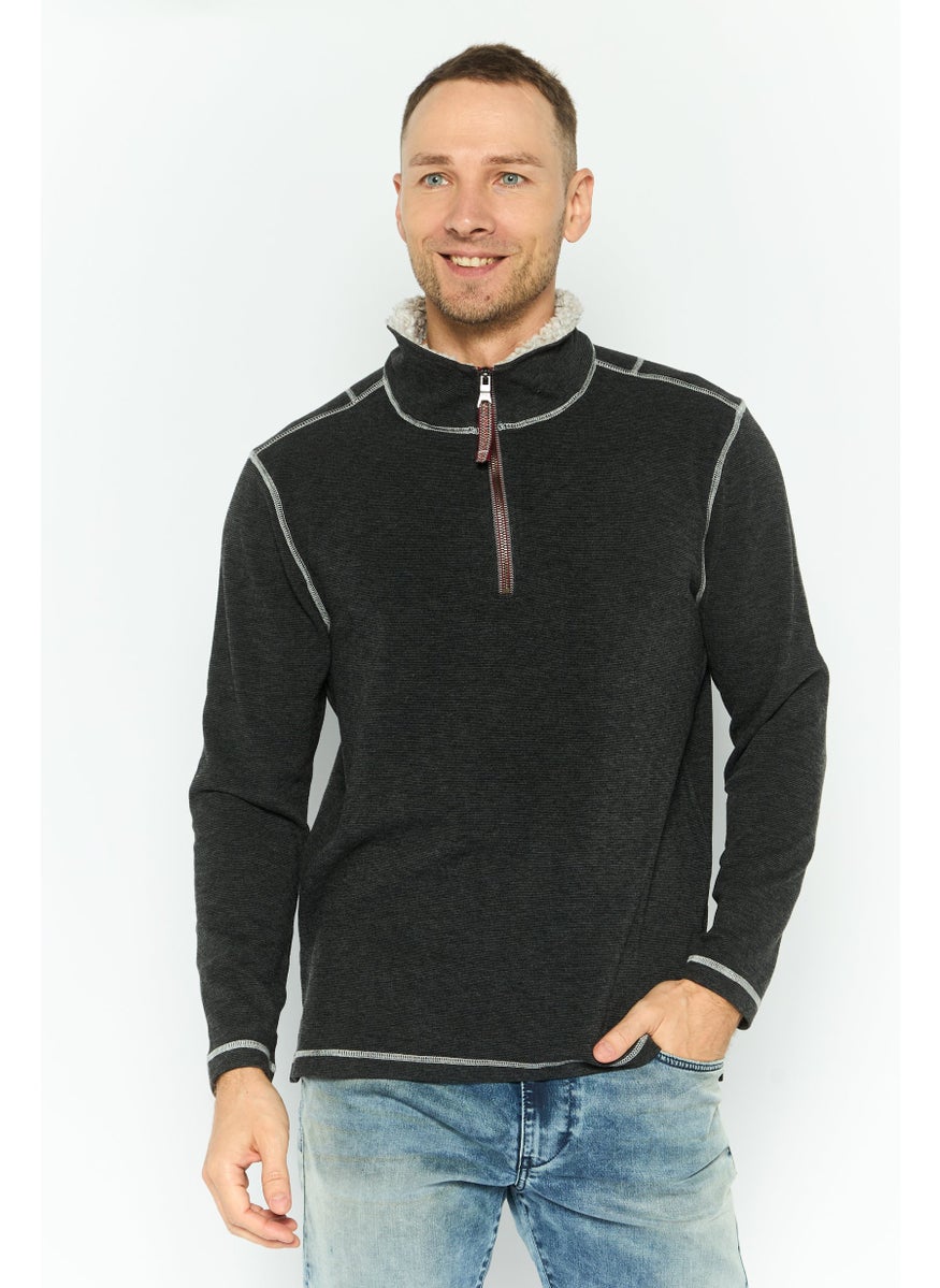 Men High Neck Heather Long Sleeves Sweatshirt, Charcoal - pzsku/ZAFF4AA30982AE060CDDDZ/45/_/1737643062/fdba71e1-b74b-487a-879a-52fae434a0ca