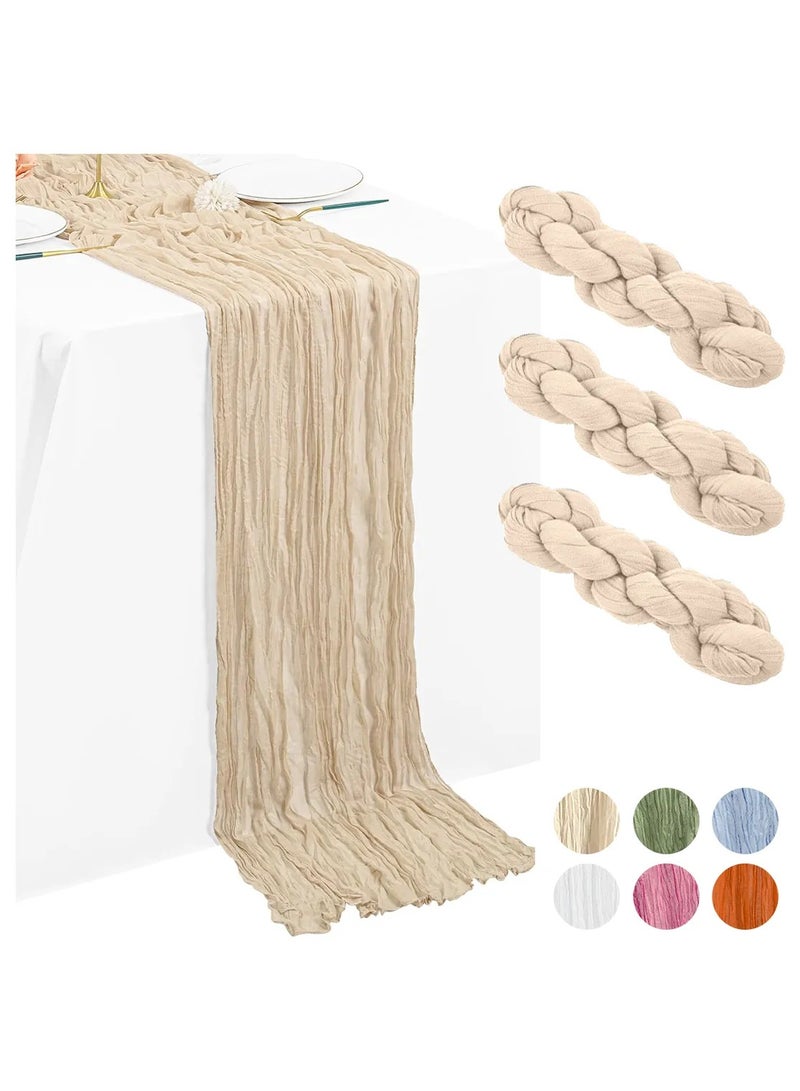 مفرش طاولة من الشاش المجعد 3 قطع، مقاس 90 × 300 سم، أسلوب بوهيمي لتزيين الطاولة في حفلات الزفاف وأعياد الميلاد وحفلات استقبال المواليد - Image 1