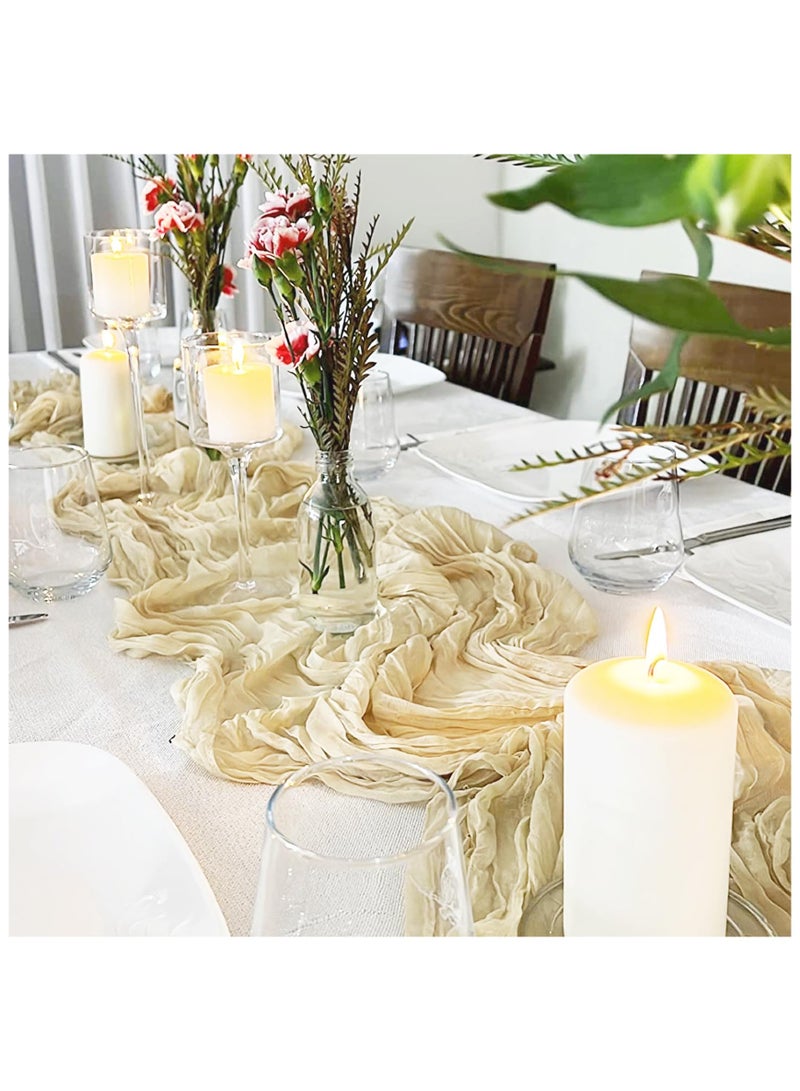 مفرش طاولة من الشاش المجعد 3 قطع، مقاس 90 × 300 سم، أسلوب بوهيمي لتزيين الطاولة في حفلات الزفاف وأعياد الميلاد وحفلات استقبال المواليد - Image 2