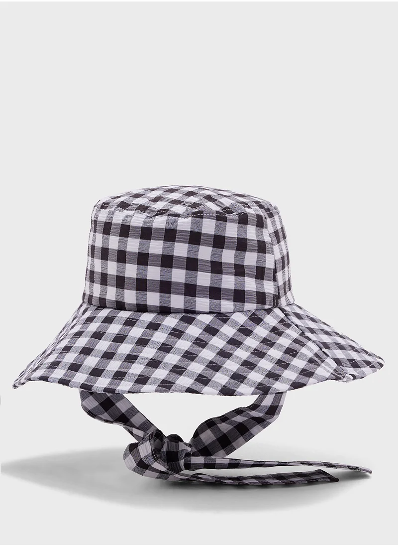 Ginger Gingham Print Wide Brim Hat