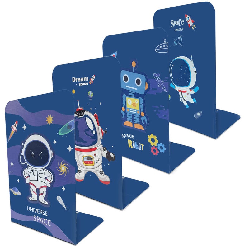Zyners 8Piece Metal Bookends for Kids  NonSkid Heavy Duty Astronaut Design 53 x 4 x 75 inches