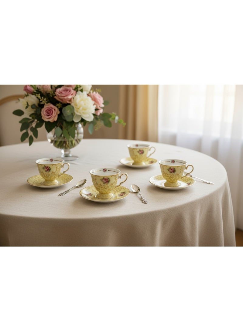 Mayflower 12-Piece Porcelain 110ml Tea Cup & Saucer Set, Yellow Rose Gold Trim - Image 2