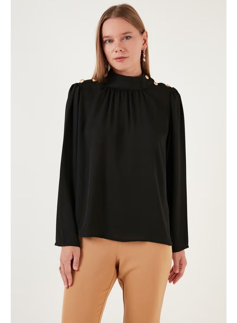 Lela Shoulder Buttoned Regular Fit High Collar Blouse Women's Blouse 611BZ0235 - Image 3