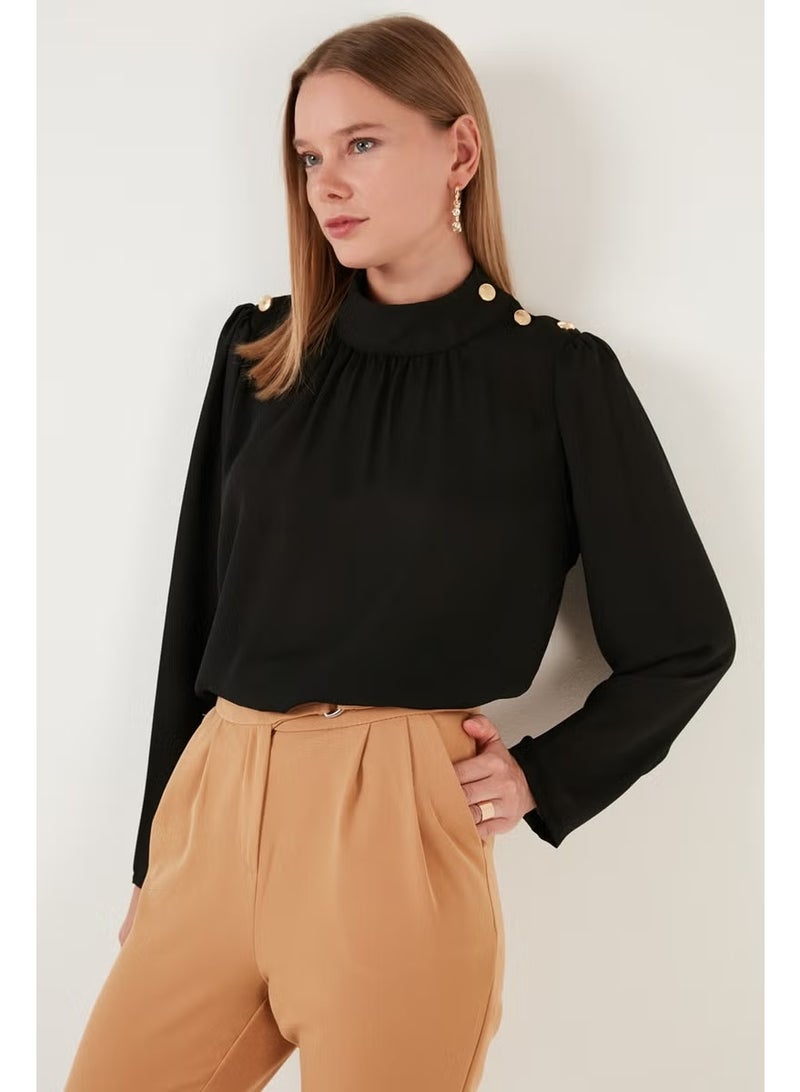 Lela Shoulder Buttoned Regular Fit High Collar Blouse Women's Blouse 611BZ0235 - Image 2