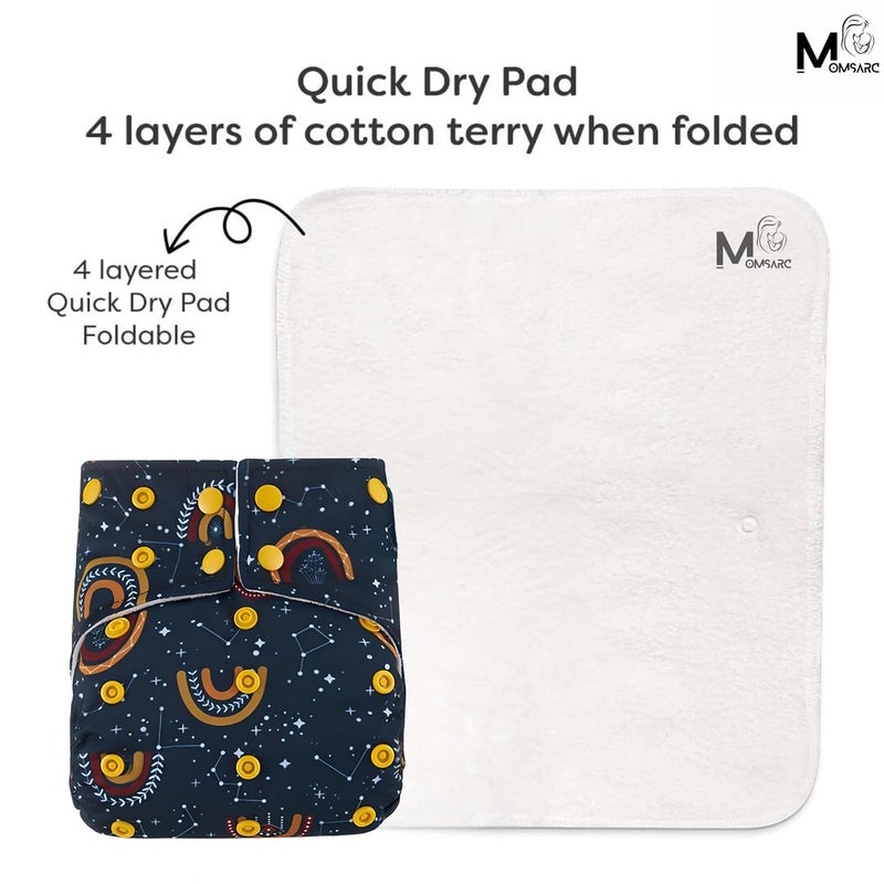 MOMSARC Cotton Printed Cloth Diapers for Babies | High-Absorbent Nappies with Quick Dry Pad + 1 Insert Pad | Adjustable & Washable for 250+ times | (0-3 Years,Dark Blue,Pack of 1) - Image 5