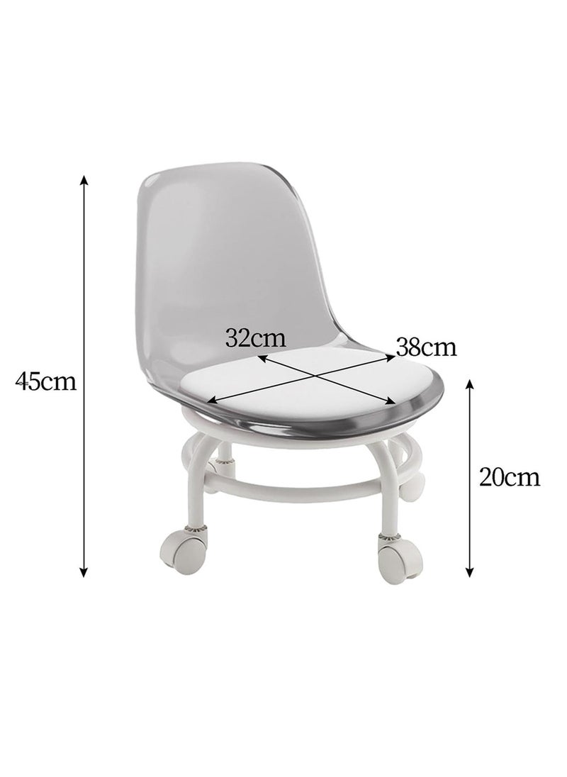 brunson Multi-Purpose Adjustable Rolling Salon Chair with Backrest Drafting Spa Bar Medical Salon Tattoo Stool Chair with Wheels 360 Swivel Heavy Duty Weight Capacity  Low rolling chair Pedicure Chair Acrylic Stool with Wheels Transparent Plastic Chair  - Image 2