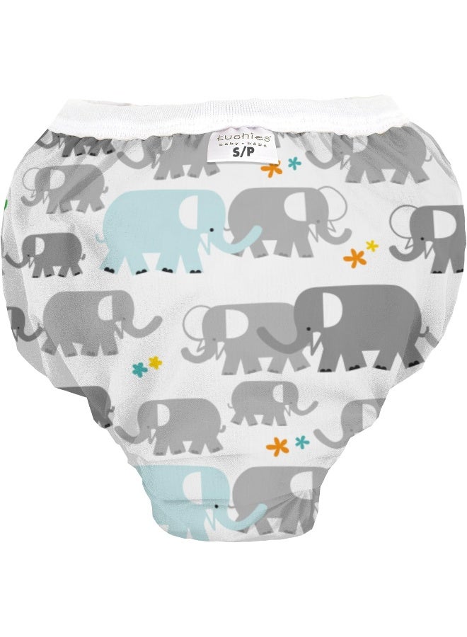 Kushies Baby Waterproof Training Pant (22-29 Pounds), White Elephants, Small - Image 1