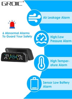 GROIC Tire Pressure Monitoring System Wireless Solar TPMS Car Tire Pressure Warning System Auto Tire Pressure Monitor with External Sensors Temperature Alarm for Car SUV Sedan RV  - Image 4